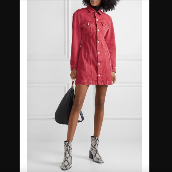Helmut Lang Red Denim Trucker Mini Dress Long Jean Jacket Womens S - Picture 1 of 15